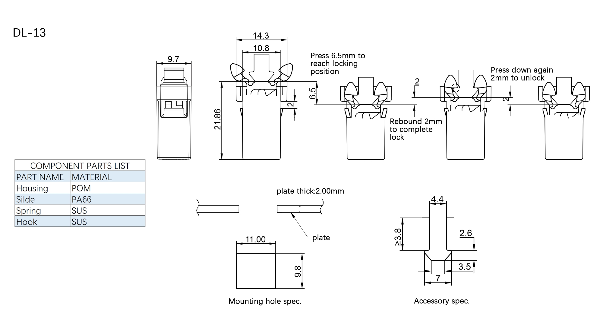 Plastic Push Latch DL-13